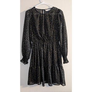 LC Lauren Conrad Black Gold Polka Dot Long Sleeve Dress XS, Women's